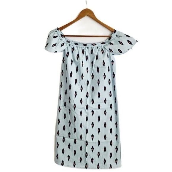 J. CREW Ikat Print Tribal Cotton Off Shoulder Dress - Picture 2 of 11